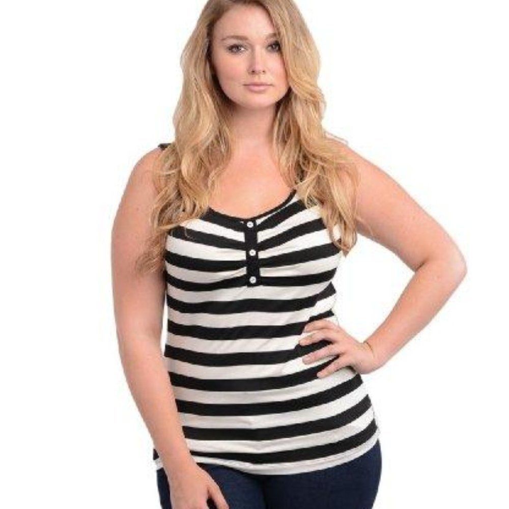 2luv Plus Women's Striped Button Detail Sleeveless